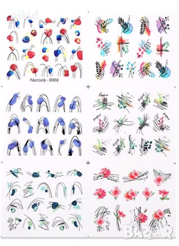 Черти цветя френски петна 12 в 1 лист слайдер татос водни стикери маникюр нокти декорация, снимка 2 - Продукти за маникюр - 41542135