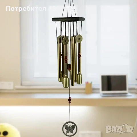 Алуминиеви Вятърни Камбанки в Бронзов Тон с Дървени Акценти - 8 Тръби,Стил на вентилатора, снимка 2 - Декорация за дома - 49421864