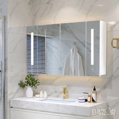 Шкаф за баня с огледало и LED осветление WFBS-BC-D0182WH, снимка 1 - Шкафове - 42412250