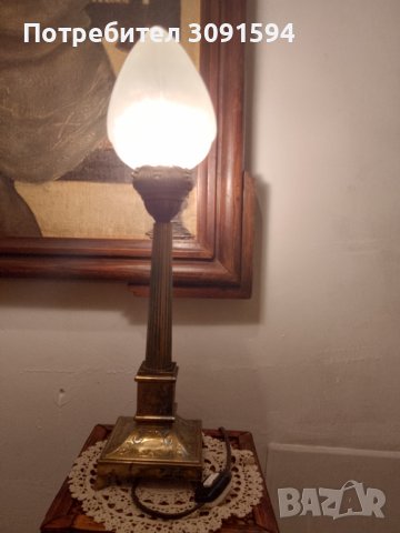 Арт Деко нощна ,настолна лампа бронз оргиналнално стъкло