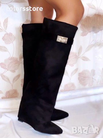Ботуши на платформа - черен велур - K-40