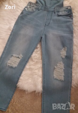 Гащеризон в светъл деним с накъсан ефект, снимка 5 - Гащеризони - 41966686