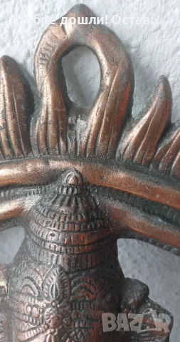 --- 36см. Ганеша -  бог на щастието, фън шуй, метал, пано, Индия, слон патина слънце, снимка 6 - Пана - 50202929