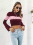 Дамски изрязан пуловер с контрастни райета, 3цвята , снимка 6