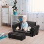 Детски кожен диван + табуретка черна кожа Homcom , снимка 1 - Мебели за детската стая - 39917876