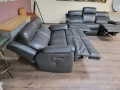 Тъмно сиви кожени дивани тройка и двойка с ел. релакс механизъм, снимка 10