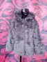 Сив металик палто от еко косъм с пухкава качулка ХЛ  , снимка 5