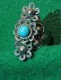 СТАРИНЕН ФЛОРАЛЕН ТЮРКОАЗЕН РЕТРО АР НУВО МЕЛХИОРЕН ПРЪСТЕН МАЙСТОРСКА ИЗРАБОТКА 24475, снимка 4