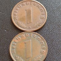 Две монети 1 райхспфенинг 1939г. / 1 райхспфенинг 1940г. Трети райх с СХВАСТИКА редки 37771, снимка 1 - Нумизматика и бонистика - 40649166