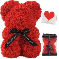 Мече от червени рози в луксозна кутия с панделка , снимка 2 - Други стоки за дома - 41737159