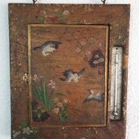 Антично тройно  френско огледало с живачен термометър- 18 век, с позлата., снимка 1 - Антикварни и старинни предмети - 35679341