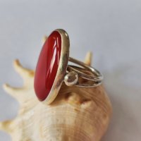 Сребърен пръстен с камък карнеол, снимка 2 - Пръстени - 44366431