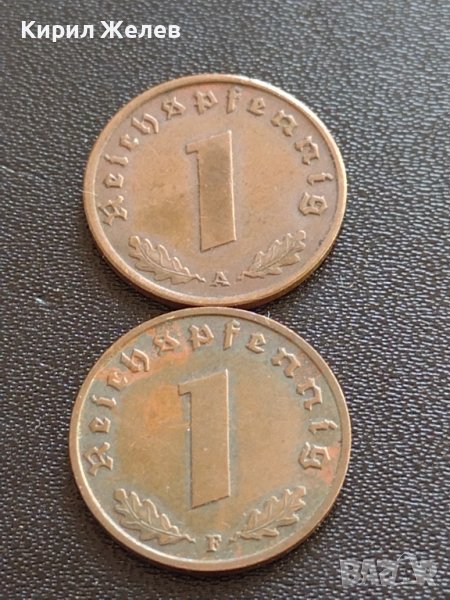 Две монети 1 райхспфенинг 1939г. / 1 райхспфенинг 1940г. Трети райх с СХВАСТИКА редки 37771, снимка 1