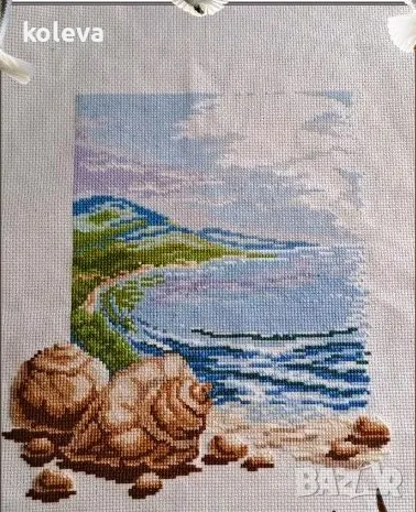 Ръчно изработен гоблен – „Морски бряг с раковини“, снимка 1