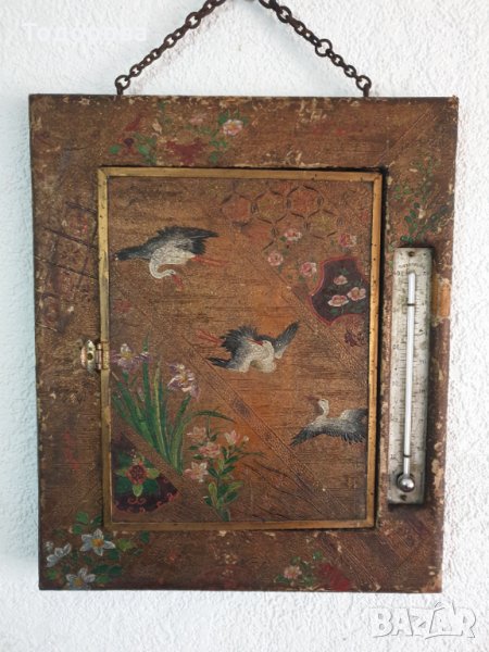 Антично тройно  френско огледало с живачен термометър- 18 век, с позлата., снимка 1