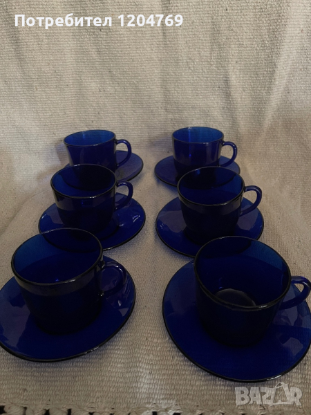 Винтидж кобалтово синьо стъкло чаши и чинийки, снимка 1