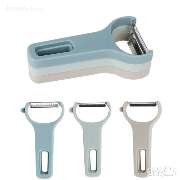 Комплект белачка от 3 части, за почистване на зеленчуци и плодове, за нарязване на жулиени, снимка 1