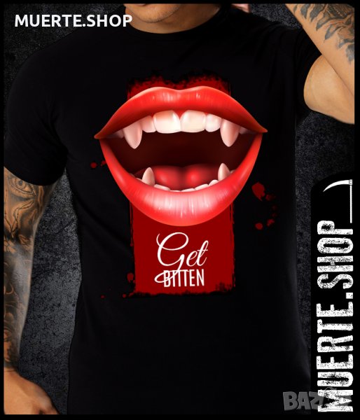 Черна тениска с щампа GET BITTEN, снимка 1