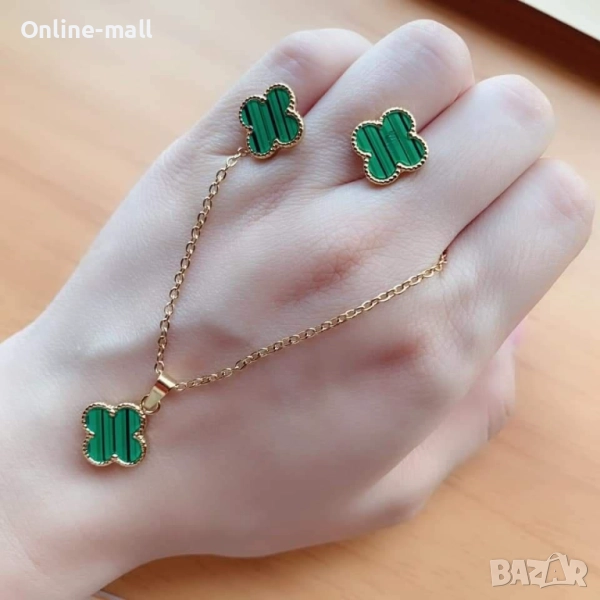 Луксозен комплект колие и обеци детелина Van Cleef медицинска стомана, снимка 1