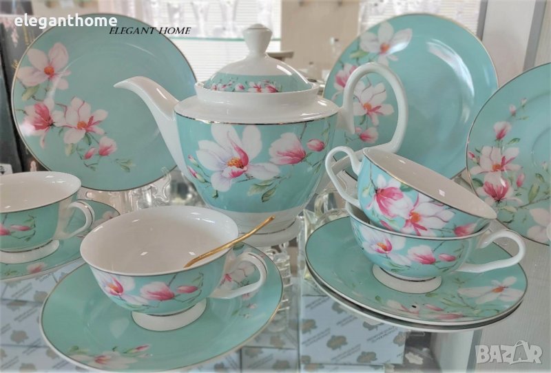 Порцеланов комплект за чай 16 ЧАСТИ TIFFANY BLUE MAGNOLIA, снимка 1