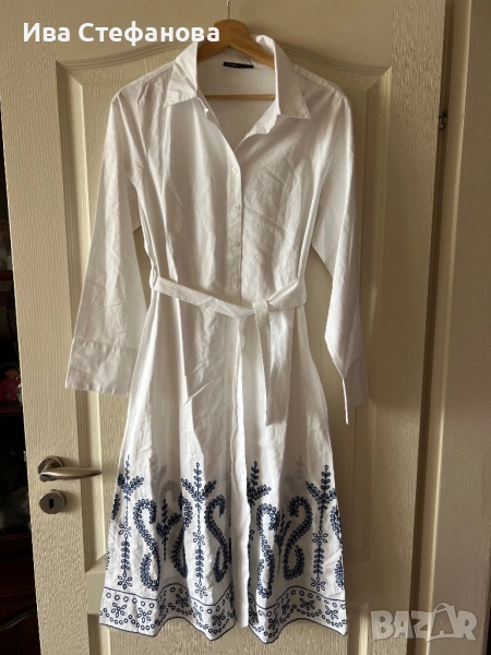 Нова рокля риза бяла миди елегантна ежедневна 100% памук памучна бродирана бродерия рокля , снимка 1