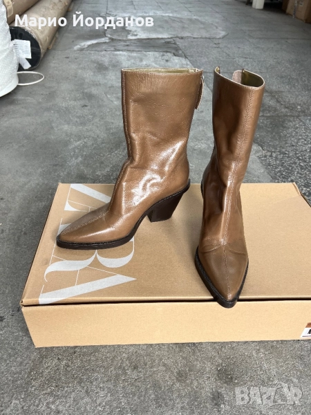 Кожени боти ZARA на ток, снимка 1