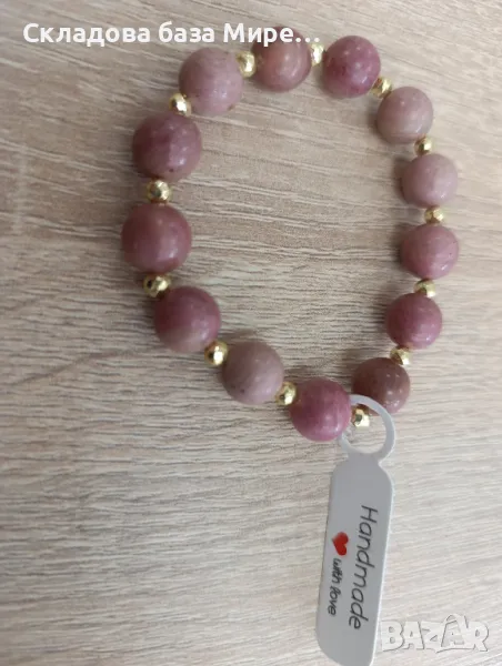 Гривна от естествени камъни Родонит и Хематит, Ластична корда, Ръчна изработка , снимка 1