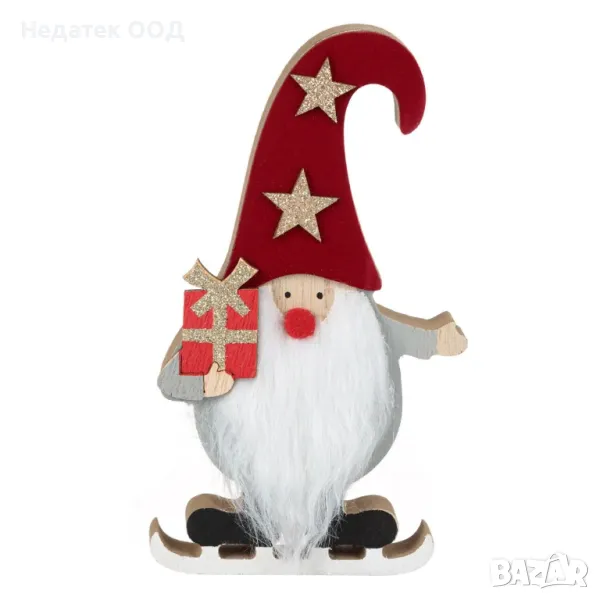 Коледна декоративна дървена украса, Гном, Сив, 17 см, снимка 1