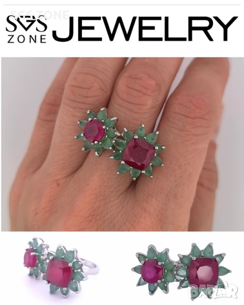 НЕВЕРОЯТЕН ПРЪСТЕН ОТ ТАЙЛАНД С ИЗУМРУДИ и РУБИНИ , снимка 1