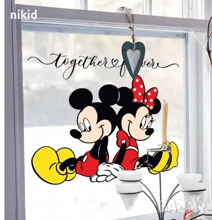 Мики и Мини Маус с гръб самозалепващ стикер лепенка за стена и мебел, снимка 1