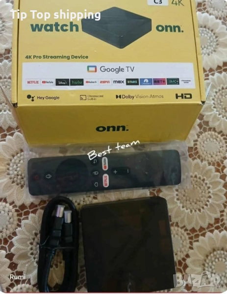 TV Box Onn 4K Pro, H313, с Google TV, Android 14, 3GB RAM, 32GB, Wi-Fi 6, снимка 1