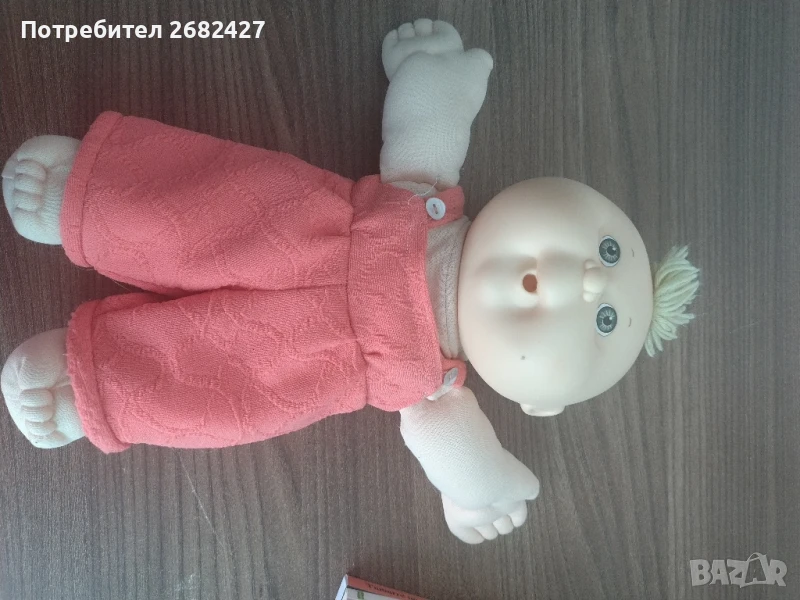 Руса кукла Cabbage Patch в розово раирано едно парче с дантелена, снимка 1