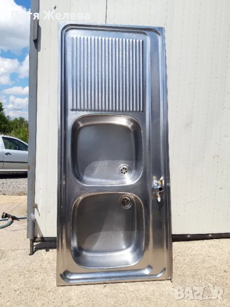 Двойна емайлирана мивка със сифон 130/56см, снимка 1