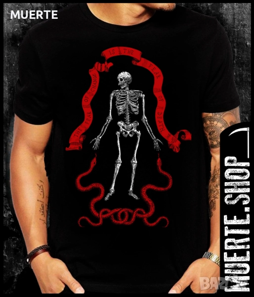 Черна тениска с щампа SKELETON RED SNAKES, снимка 1