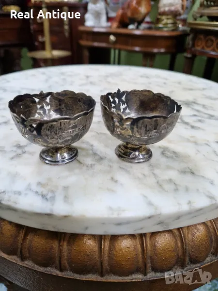 Чифт страхотни антикварни колекционерски сребърни зарфове , снимка 1