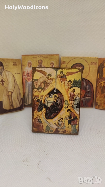 Икона Рождество Христово – дървена православна икона с магнит, 8x6 см, снимка 1