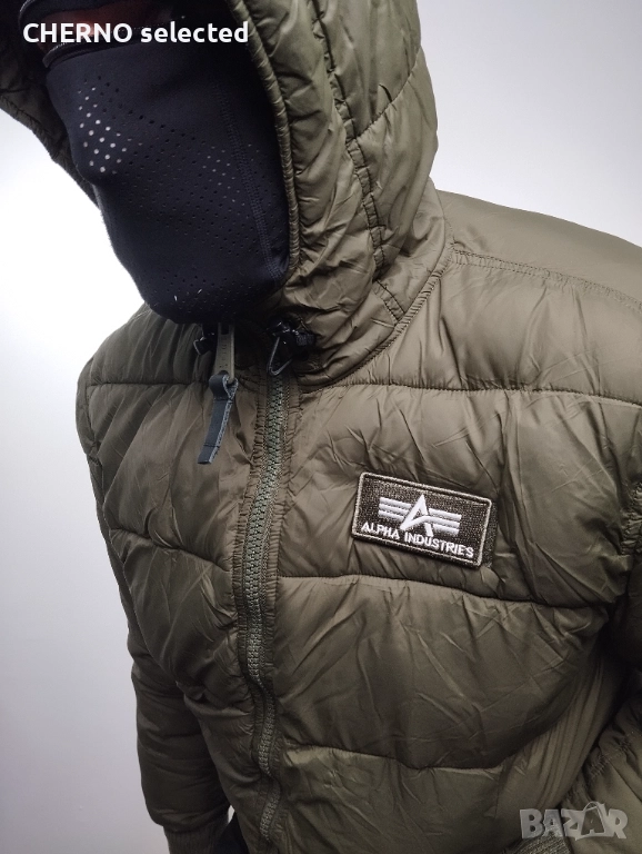Яке ALPHA INDUSTRIES Hooded Faux Down Puffer – Размер L – Зелен – Отлично състояние, снимка 1