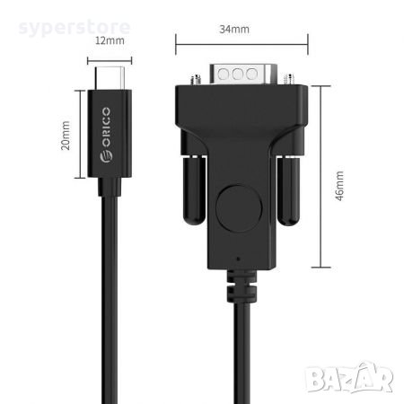 Кабел USB Type C Мъжко към VGA Мъжко 1.80m Orico XC-202-18-BK Cable USB Type C to VGA M/M, снимка 3 - Кабели и адаптери - 35702287