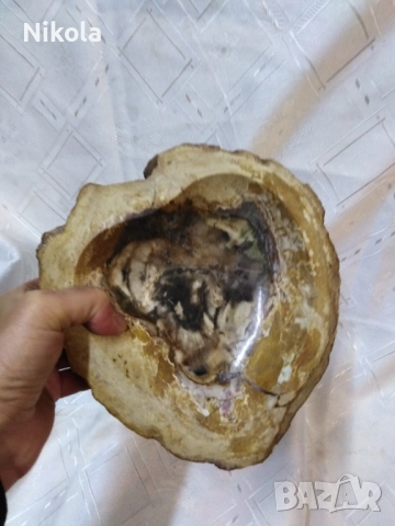 Масивен съд купа пепелник др от вкаменено дърво на живо цветовете са уникално красиви тежи 2 кг, снимка 2 - Антикварни и старинни предмети - 51998772