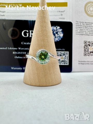 Сребърен пръстен с мойсанит (Диамант) 1 карат, снимка 3 - Пръстени - 53387421