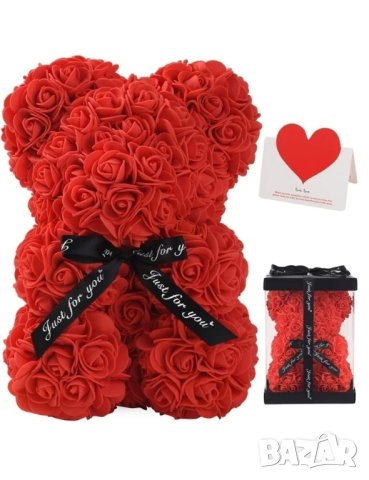 Мече от червени рози в луксозна кутия с панделка , снимка 2 - Други стоки за дома - 41737159