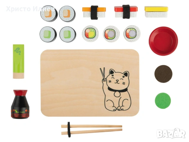 Дървен готварски комплект СУШИ за детска дървена кухня, снимка 2 - Други - 53794221