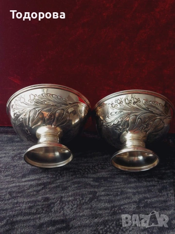 2 бр.Среърни чаши(купи) за десерт или други храни-сребро 800,вътрешна позлата,3 евро на грам, снимка 2 - Чинии - 53097291