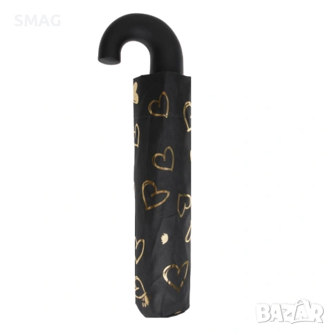 Сгъваем чадър черен със златни сърца 27 см_1253656, снимка 3 - Други - 53796815