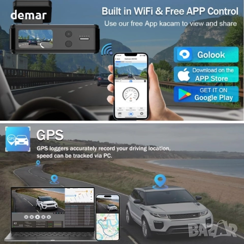 Камера за автомобил отпред и отзад, 4K + 1080P двойна камера, карта 64GB, 5GHz WiFi, снимка 5 - Аксесоари и консумативи - 51483254