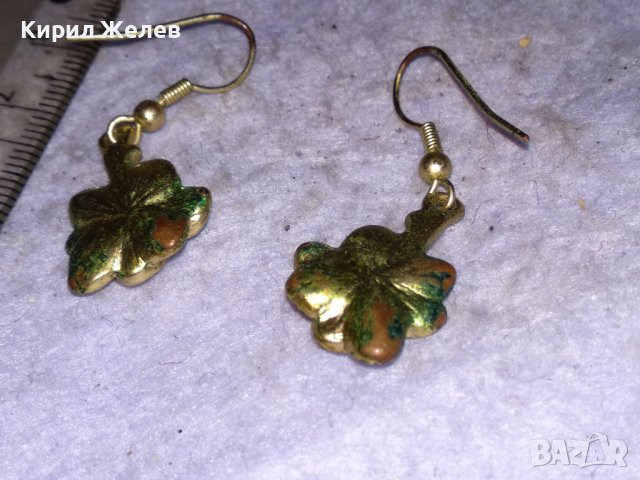 СТАРИ ПОЗЛАТЕНИ ФЛОРАЛНИ ВИНТИДЖ МЕДНИ ОБЕЦИ с КРИСТАЛЧЕТА 38480, снимка 5 - Обеци - 41483889