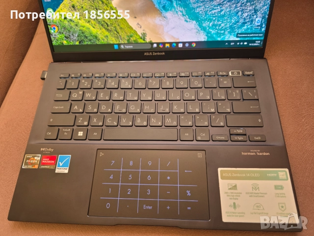 Лаптоп ASUS Zenbook 14 OLED, RYZEN 5 5625U, RAM 16 GB, SSD 512 GB, снимка 4 - Лаптопи за дома - 52788931