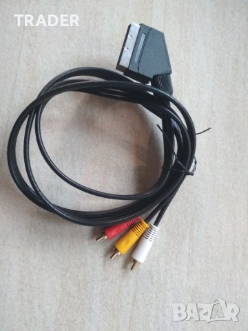 Видео кабел 3 чинча, In/Out към скарт Scart , 1.5м, снимка 1 - Други - 40163099