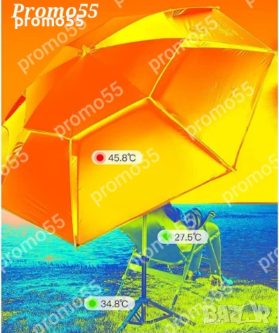 Чадър за плаж и риболов с чупещо рамо, УВ защита и тризъбец 220см., снимка 10 - Екипировка - 50639827