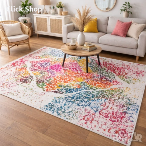 Цветен бохо килим от полиестер – щампован етно дизайн, 120×180 / 160×230 см